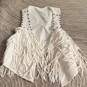 White Fringe Studded Women's Top